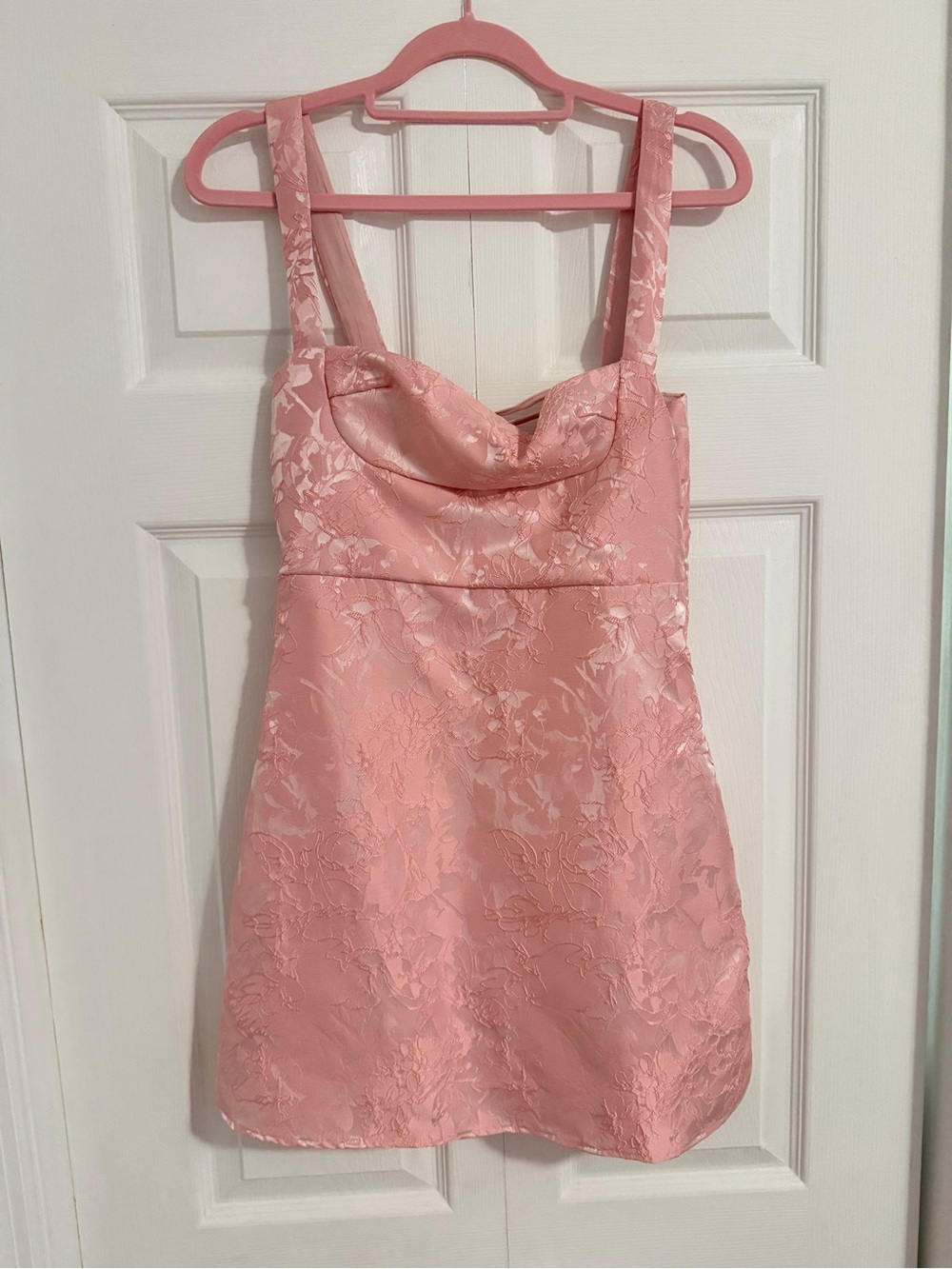 New Rosy Pink floral lace mini dress with corset back, Size XS/S